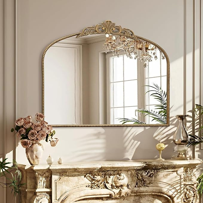 Micasso Large Gold Antique Mirror: 40"x29" French Baroque Arched Mirror - Traditional Ornate Vint... | Amazon (US)