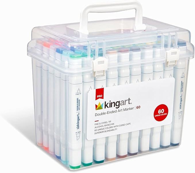 KINGART, Chisel & Fine Tip, Alcohol-Based Ink, Storage Case Double-Ended Sketch Markers, Assorted... | Amazon (US)