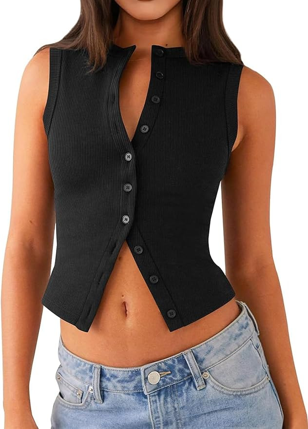 Going Out Tops Ribbed Tank Button Down T Shirts | Amazon (US)