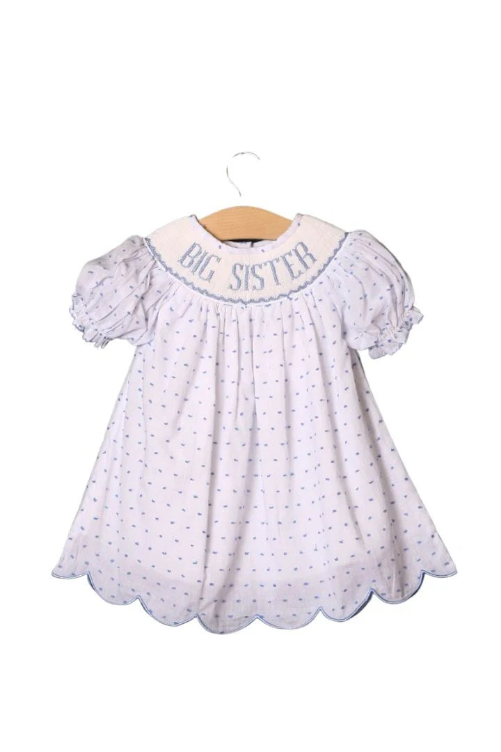 Smocked BLUE Swiss Dot Big Sister Dress | The Smocked Flamingo