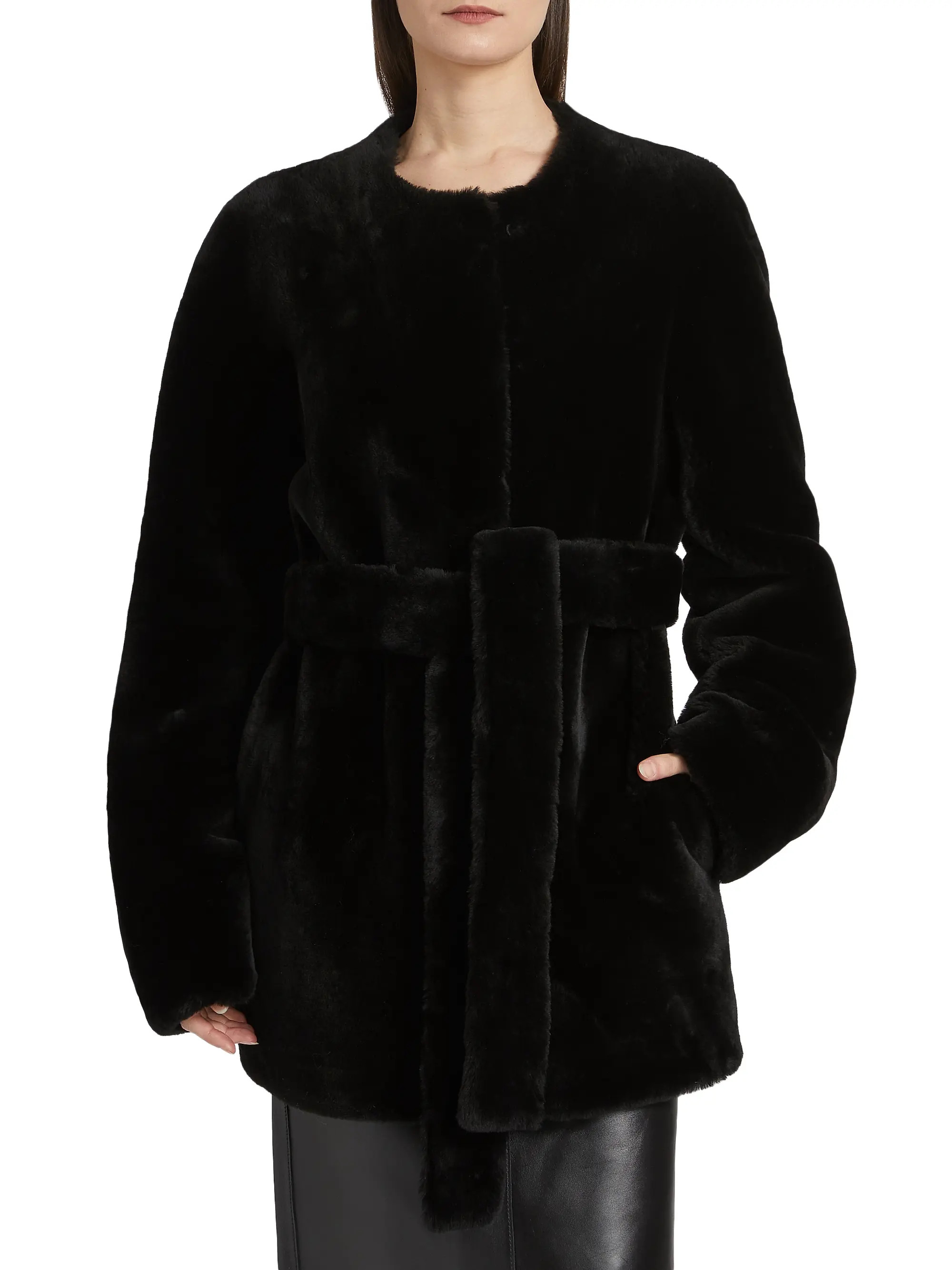 Plush Shearling Tie-Waist Jacket | Saks Fifth Avenue