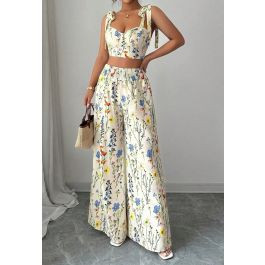 Wildflower Tie-Shoulder Cami Top and Palazzo Pants Set for Weekend Outings & Rooftop Gatherings | Chicwish