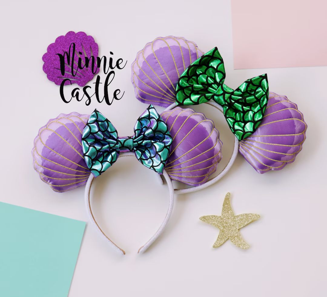 Seashells Mermaid Ears, Mickey ears, Minnie ears, Mermaid Mouse ears, The Little Mermaid ears, Ar... | Etsy (US)