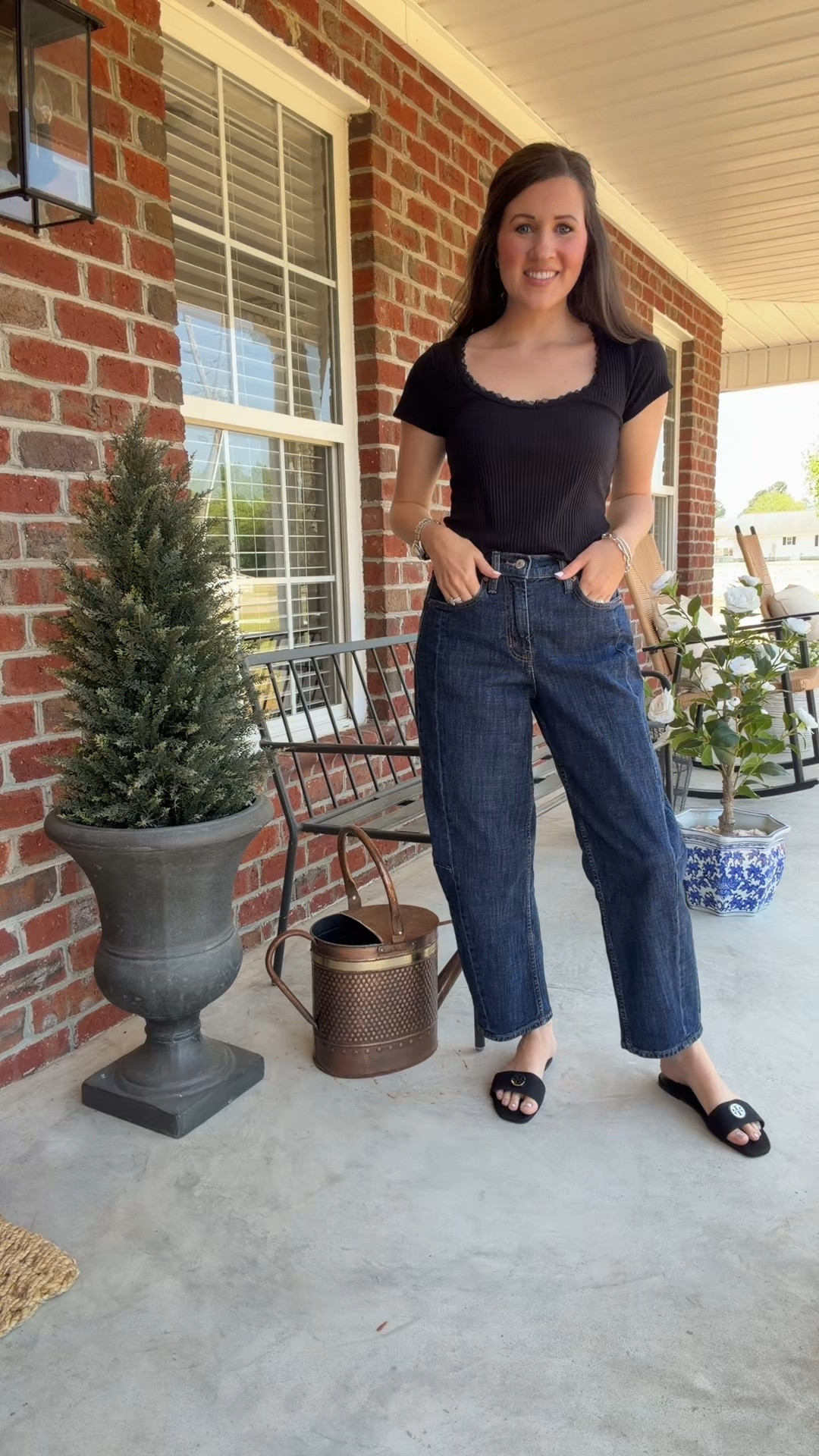 A new favorite spring outfit!🖤 Love my new cropped Barrell jeans from Old Navy and the cutest lace trim black baby doll top from Old Navy under $15! Also my new fave bite black Tory Burch sandals with the silver logo - so classy and matches so many outfits! These are out of stock but I linked similar ones! Also linked my David Yurman jewelry I’m wearing! 



#LTKgrwm #LTKSaleAlert
