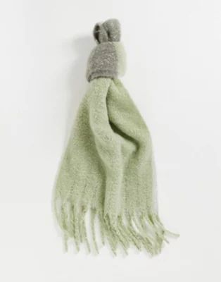 ASOS DESIGN scarf with check detail in sage green | ASOS (Global)