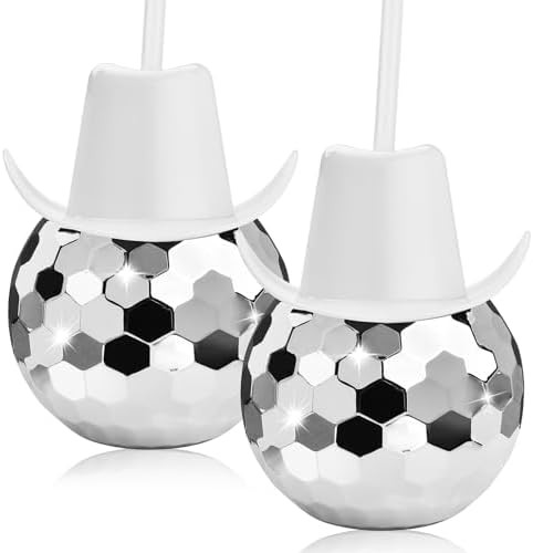 ALINK Disco Ball Cups with Cowboy Hat Lids and Straws, 20 OZ Silver Sparkly Disco Party Tumbler, ... | Amazon (US)