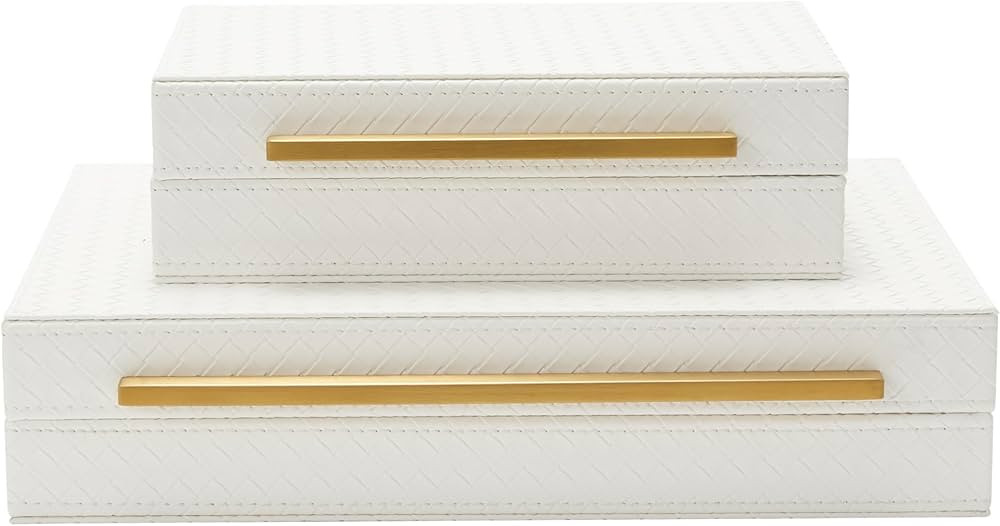 Kingflux White Set of 2pcs Decorative Boxes, Home Storage Boxes Jewelry Organizer, Shelf Orgnizer... | Amazon (US)