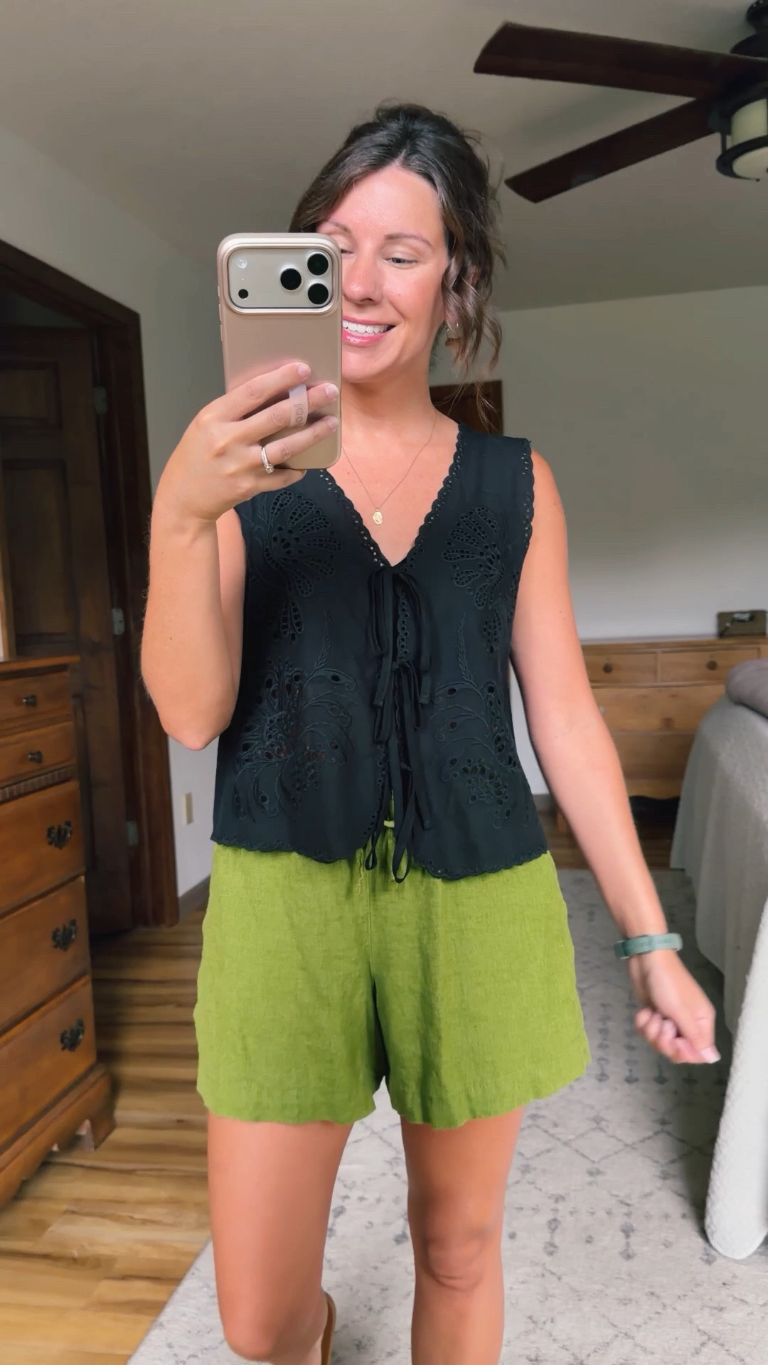 xs in my bra, small in my eyelet top (cotton!) and xs in my linen blend shorts. My reef sandals are size 6.

#LTKPetite #LTKootd #LTKSeasonal