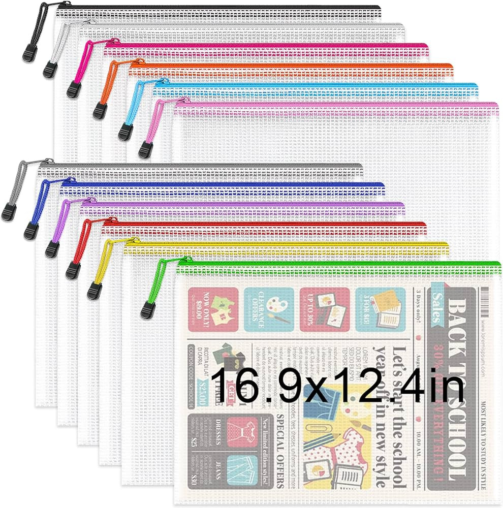 Umriox Zipper Pouch, 16.9x12.4 in (12 Colors, 12 Packs), Extra Large Zipper Bags, Waterproof Zipp... | Amazon (US)