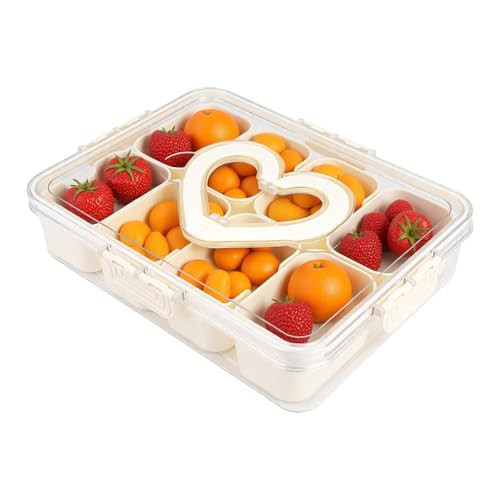 Snackle Box Container, Snack Box Container, Divided Serving Tray with Lid & Heart Handle for Snackle, Veggie, Candy, Nut, Fruits Portable for Travel Party, Picnic (8 Inside Containers Dishwasher Safe) | Amazon (US)