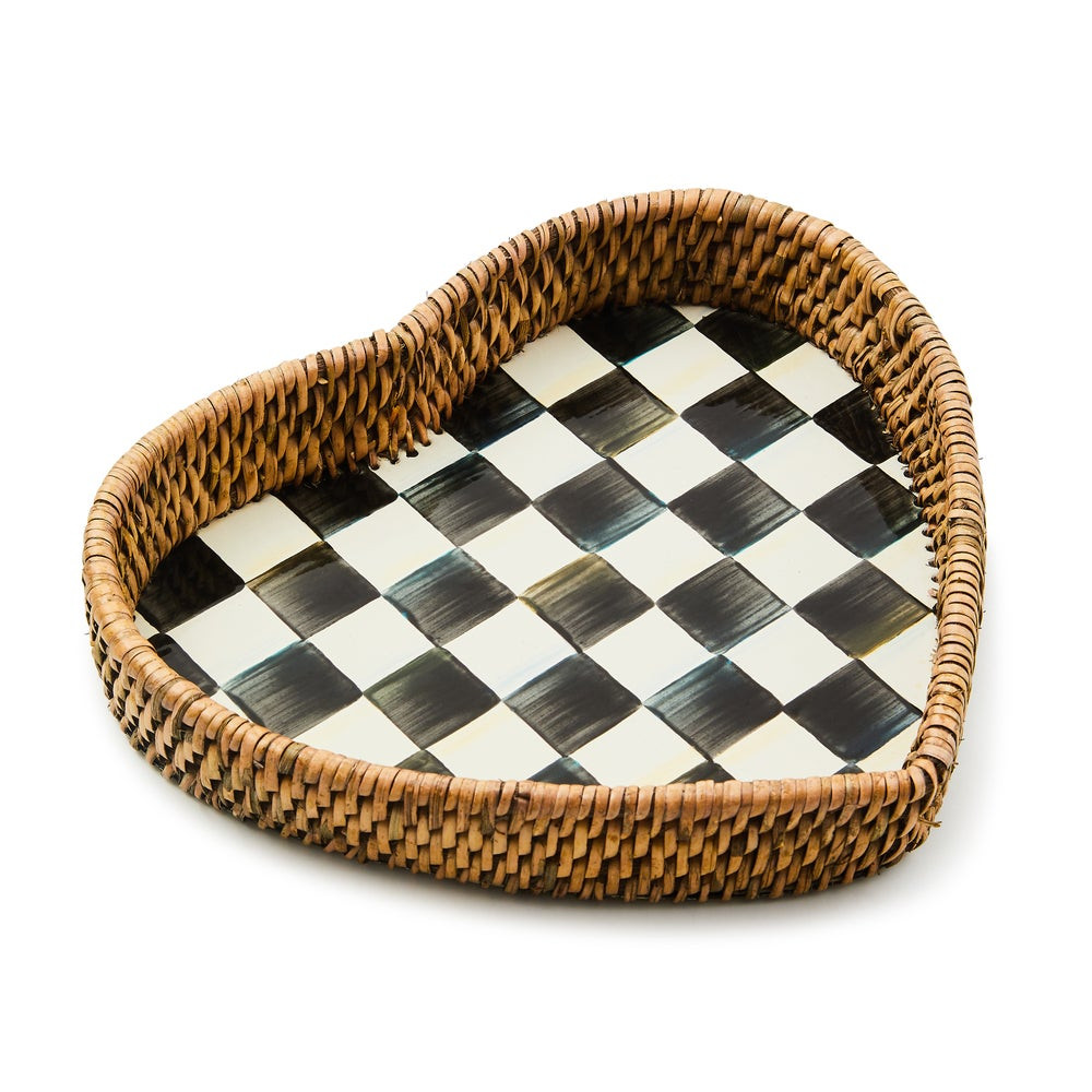 Courtly Check Enamel & Rattan Heart Tray | MacKenzie-Childs