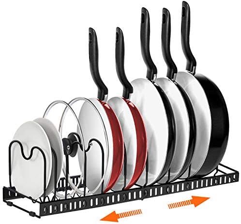 Expandable Pot and Pan Organizers Rack, AHNR 10+ Pans and Pots Lid Organizer Rack Holder, Kitchen... | Amazon (US)