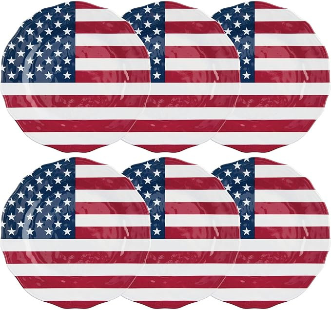 UPware American Flag Melamine Salad Plate Set, Flower Shaped Plates for Risotto, Pasta, and Salad... | Amazon (US)