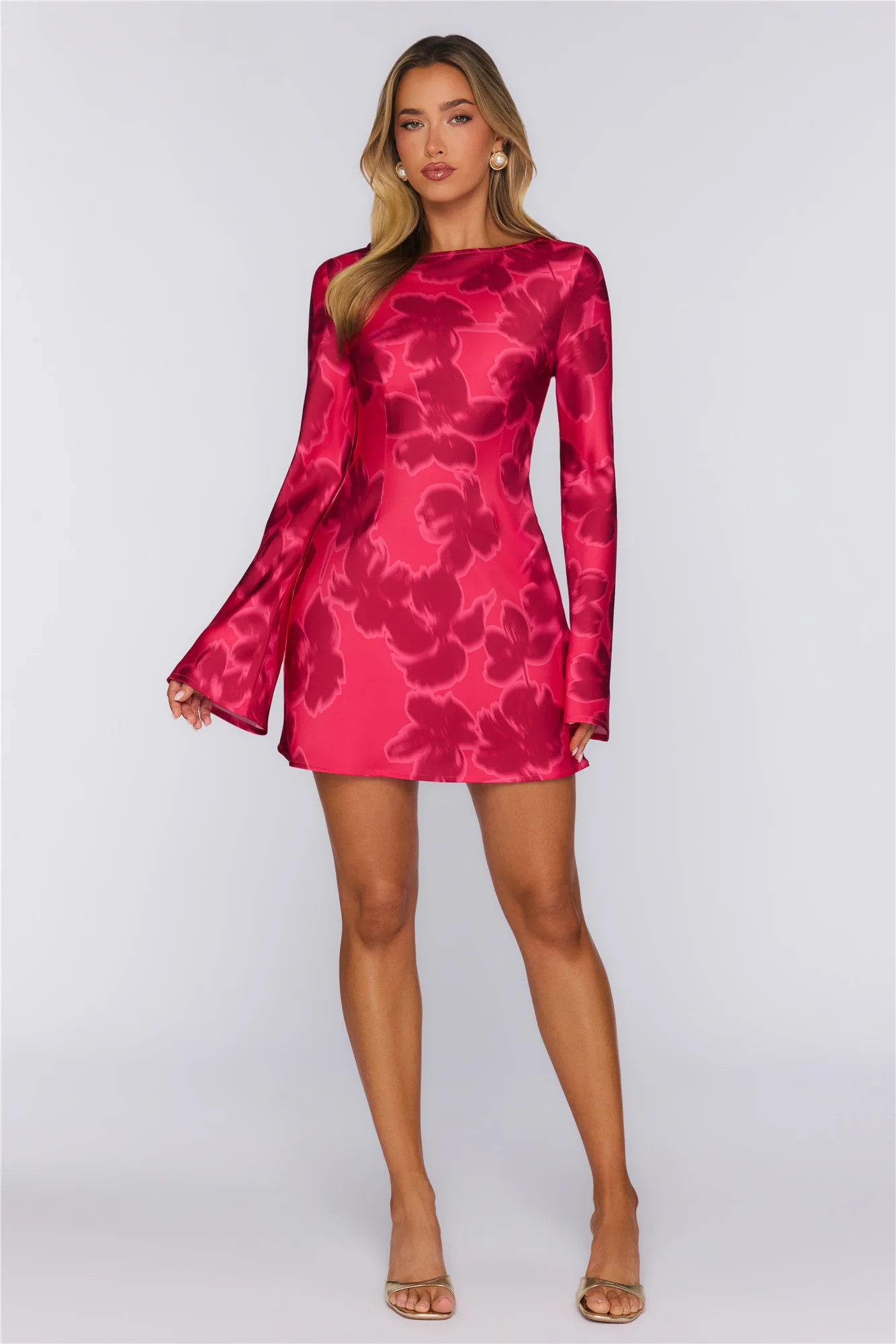 Berry Glow Long Sleeve Satin Mini Dress Sangria Bloom | Hello Molly (US)