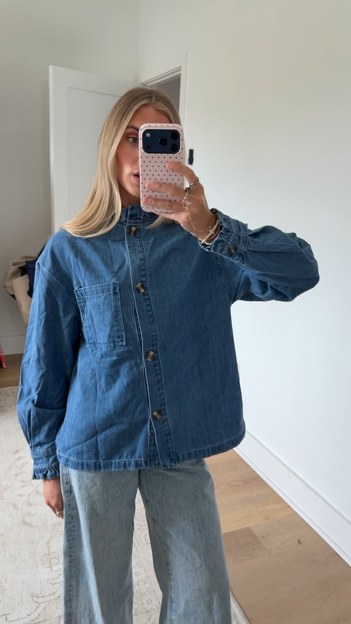 Amazon size small Womens Denim Shirt Casual Button Down Long Sleeve Open Front Ruffle Fall Jean Blouses Tops with Chest Pocket

#LTKdayinmylife #LTKootd #LTKSaleAlert