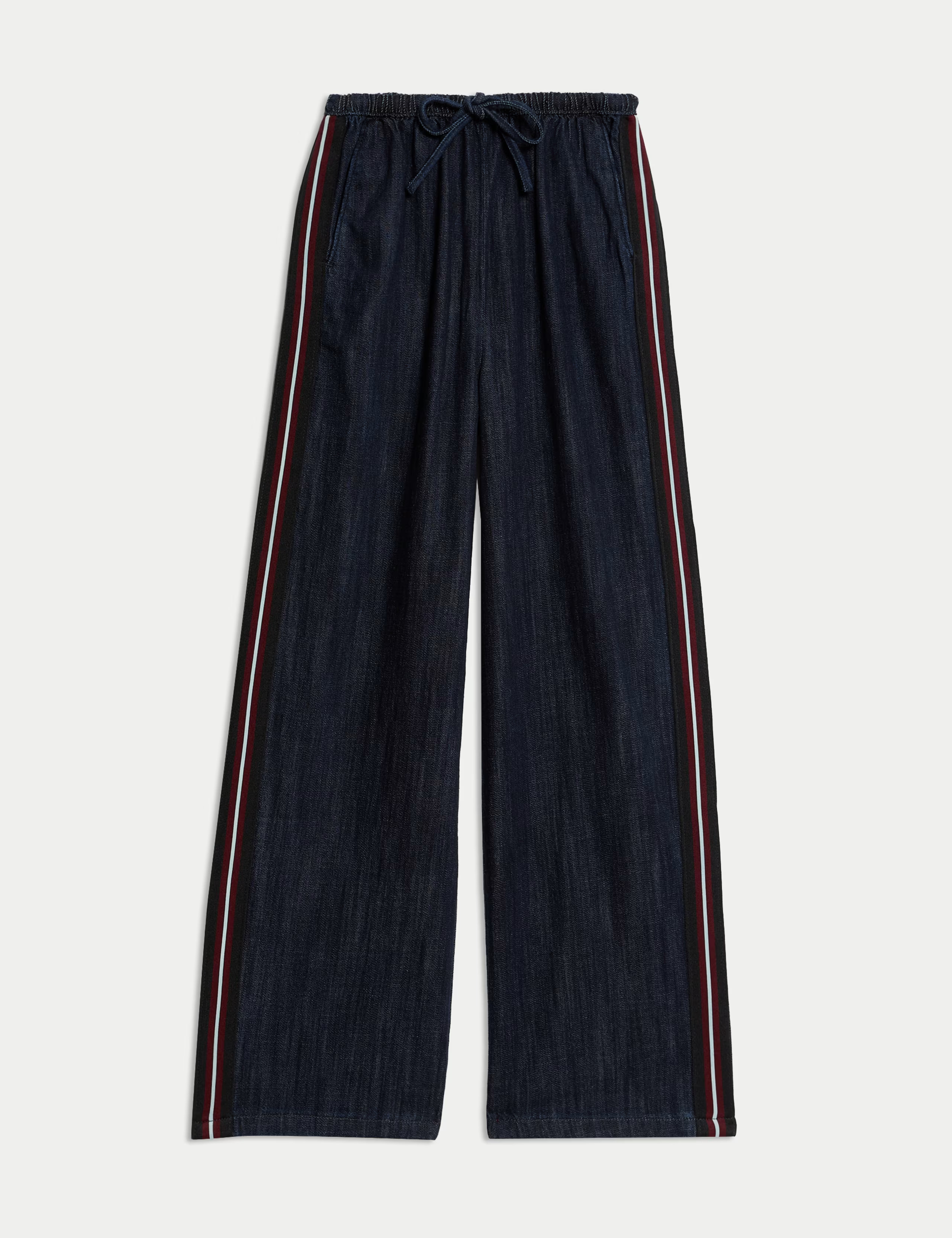 Cotton Rich Denim Side Stripe Wide Leg Trousers | M&S Collection at M&S | Marks & Spencer (UK)