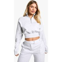 Womens Quarter Zip Cropped Sweatshirt - Grey - M | boohoo (US & Canada)
