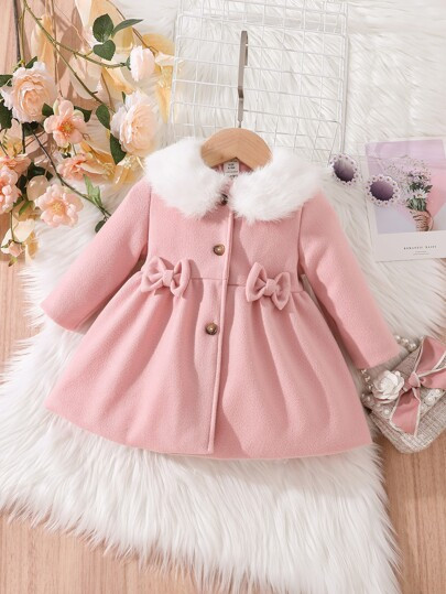 Baby Borg Collar Bow Front Coat | SHEIN
