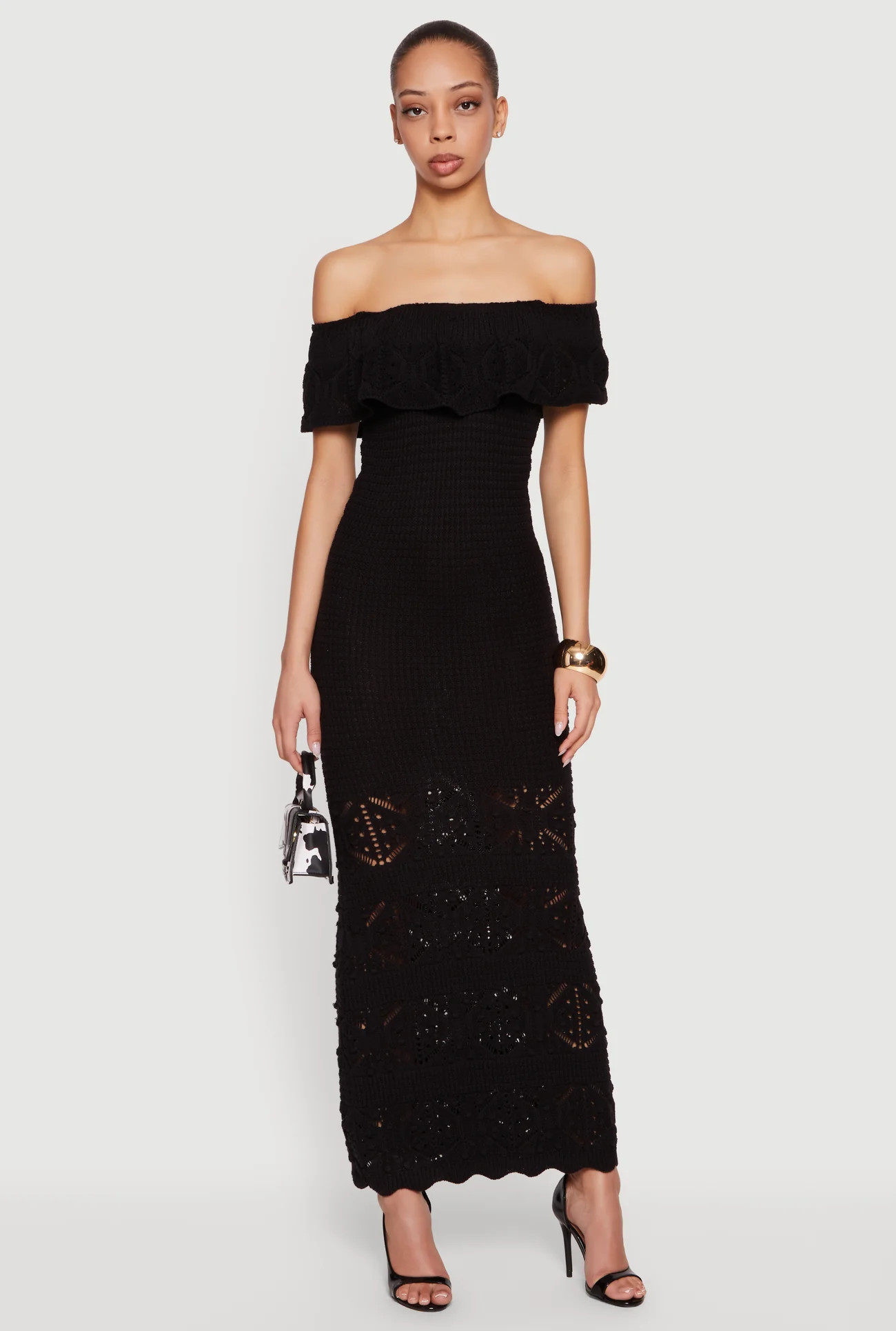 Off The Shoulder Crochet Maxi Dress | Rainbow Shops