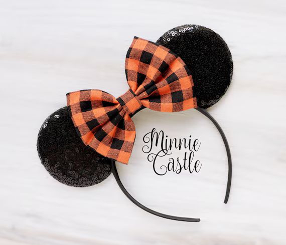 Read the full title
    Black and Orange plaid bow Halloween Minnie Ears, Halloween Ears, Hallowe... | Etsy (US)