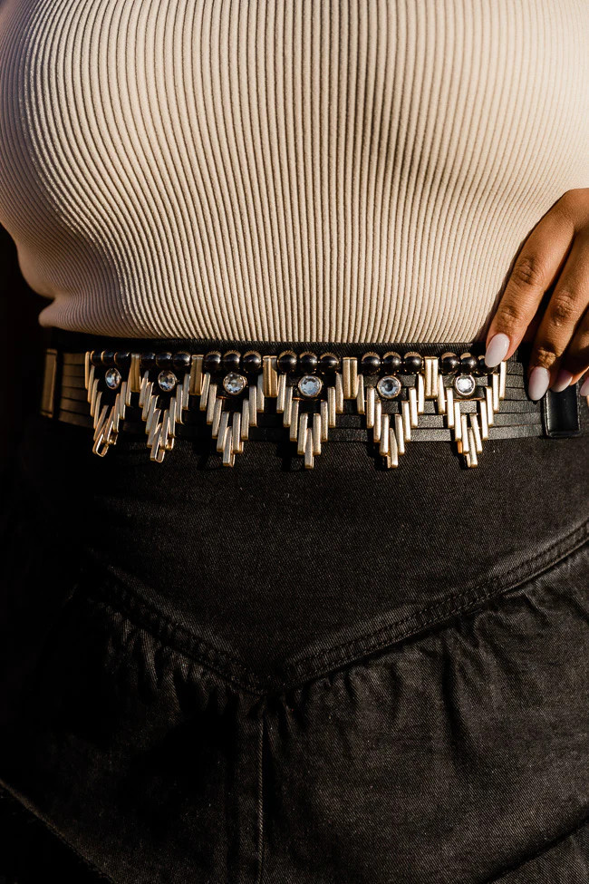 Get Over Yourself Black Beaded Belt | Pink Lily