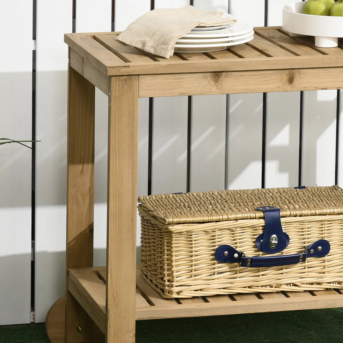 Outdoor Wood Bar Cart Patio Serving Cart with Wine Holders, Natural | Wayfair North America