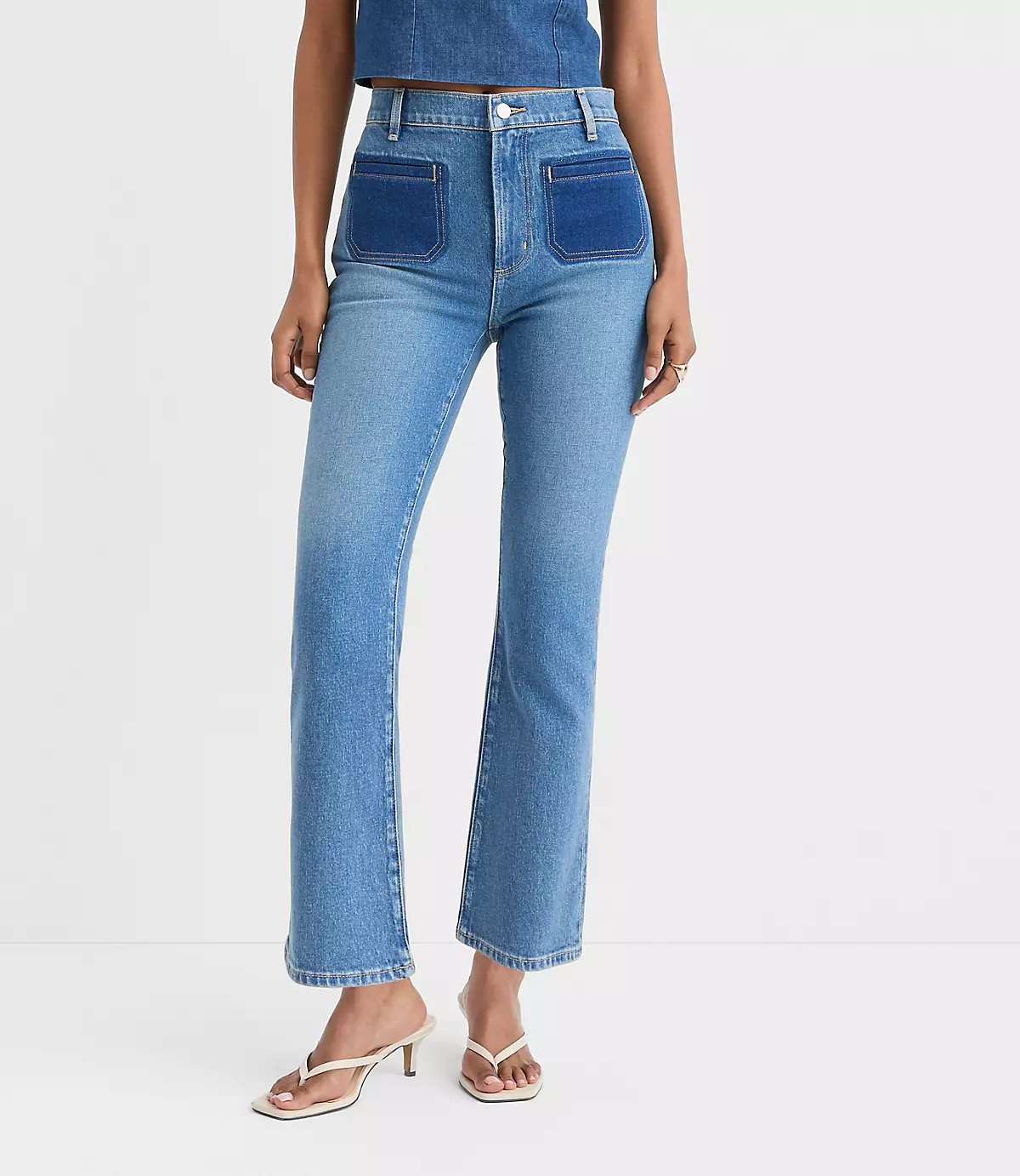 Rivete Petite High Rise Kick Crop Jeans in Shadow Blue Wash | LOFT