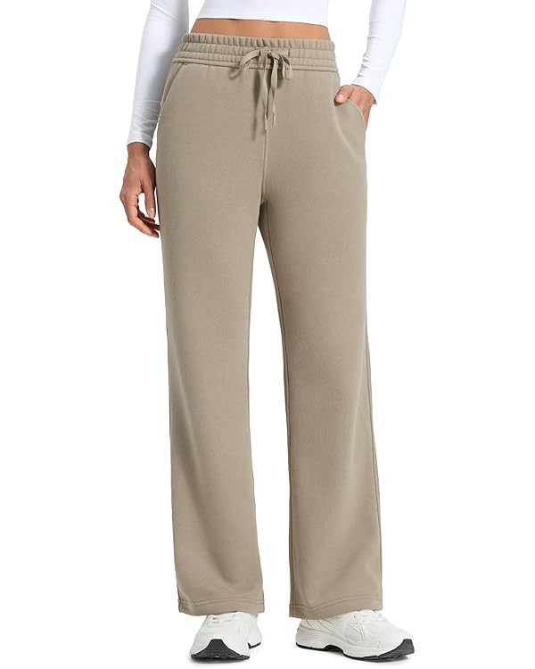 CRZ YOGA Cotton Fleece Lined Sweatpants Women 28"/30"/32" - Straight Leg Casual Lounge Pants with... | Amazon (US)