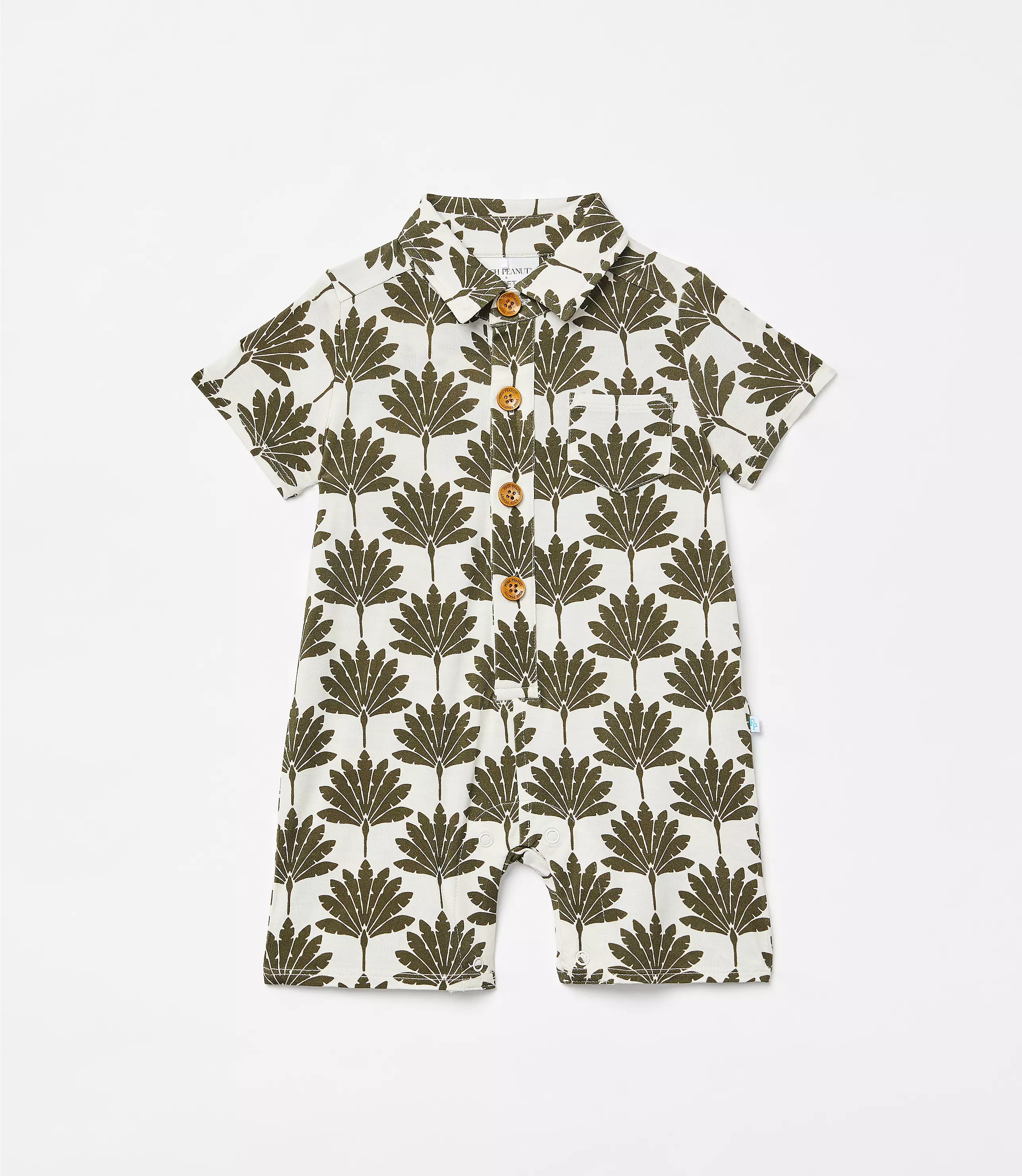 Posh Peanut X LOFT Palm Short Sleeve Collared Henley Romper | LOFT