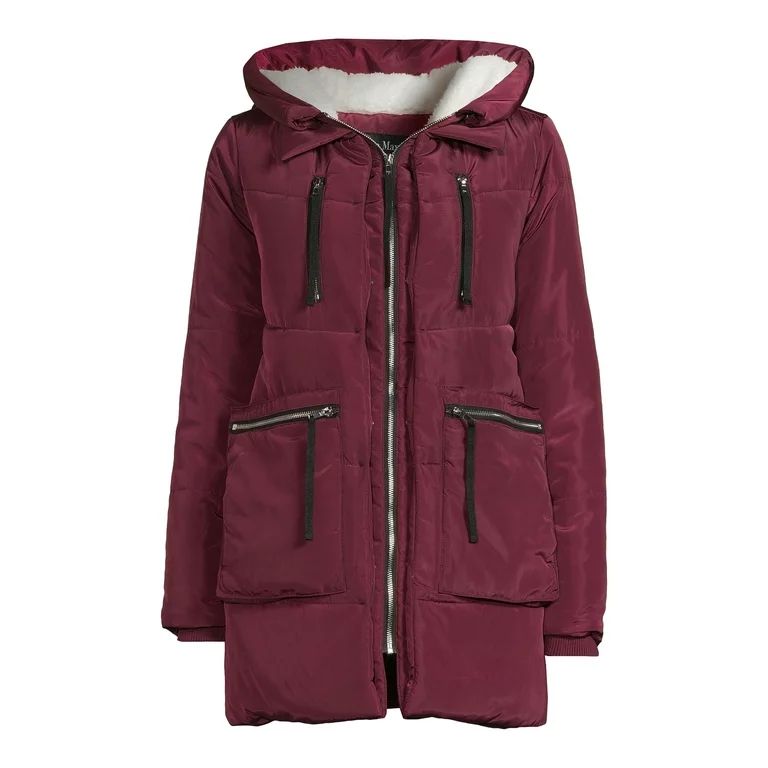 Jason Maxwell Women’s Puffer Coat with Faux Sherpa Hood, Sizes S-XL | Walmart (US)