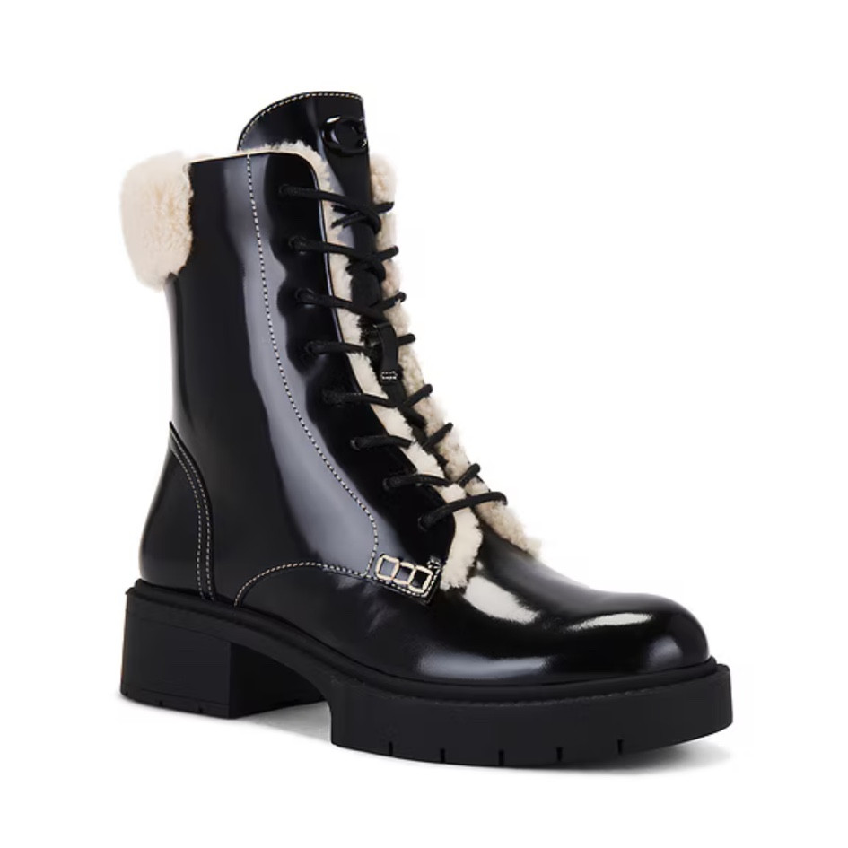 Leather and shearling combat boot