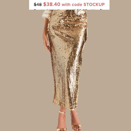 Dazzling Appearance Gold Sequin High Rise Midi Skirt. Also available in silver.

#LTKsalealert #LTKHoliday #LTKfindsunder50