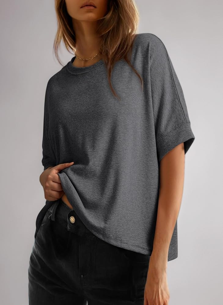 Dokotoo Womens Summer Tops Casual Oversized Women's T-Shirts Short Sleeve Crewneck Ladies Tee Shi... | Amazon (UK)