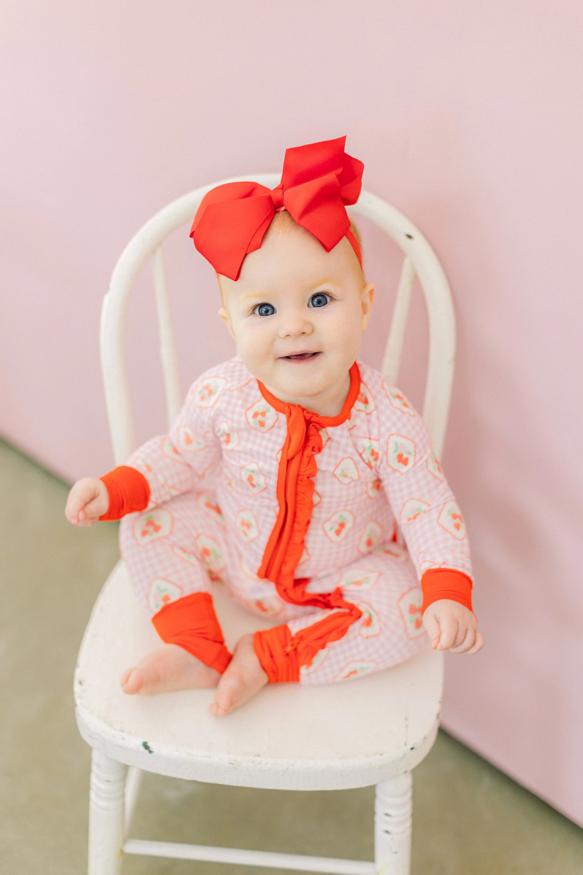 Checkered Strawberry Premium Ruffle Romper | Poppy Kids Co