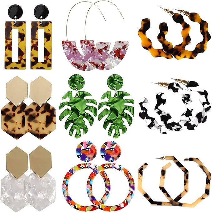 Resin Earrings for Women Set Acrylic Hoop Fashion Jewelry Statement Leopard Stud Mottled Drop Dan... | Amazon (US)
