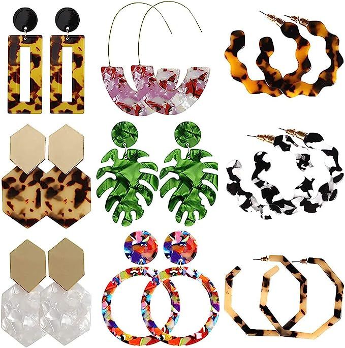 Resin Earrings for Women Set Acrylic Hoop Fashion Jewelry Statement Leopard Stud Mottled Drop Dan... | Amazon (US)