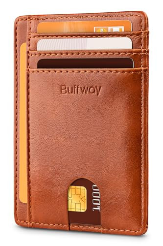 Buffway Slim Minimalist Front Pocket RFID Blocking Leather Wallets for Men and Women - Alaska Brown | Amazon (US)