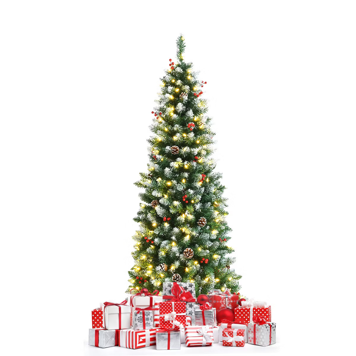 Tangkula 5ft Pre-lit Artificial Christmas Tree Slim Artificial Xmas Tree w/ 250 Replaceable LED L... | Target