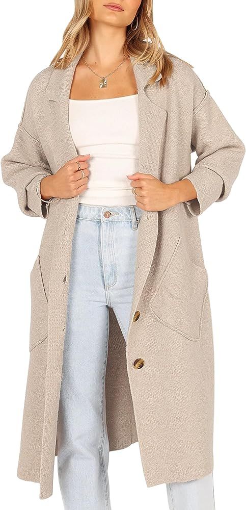 LILLUSORY Women's Long Knit Casual Cardigan Sweaters Oversized Dressy Jackets Fall Button Up Coat... | Amazon (US)