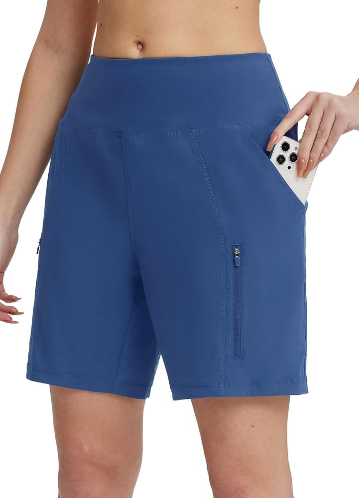BALEAF Women's Athletic Shorts 7 Inch Long Hiking Shorts High Waist Pockets | Amazon (US)
