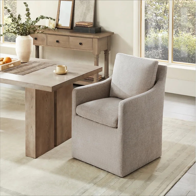 CHITA Dining Arm Chair with Caster Wheels for Kitchen Fabric Upholstered Dining Room Chair, Beige | Walmart (US)