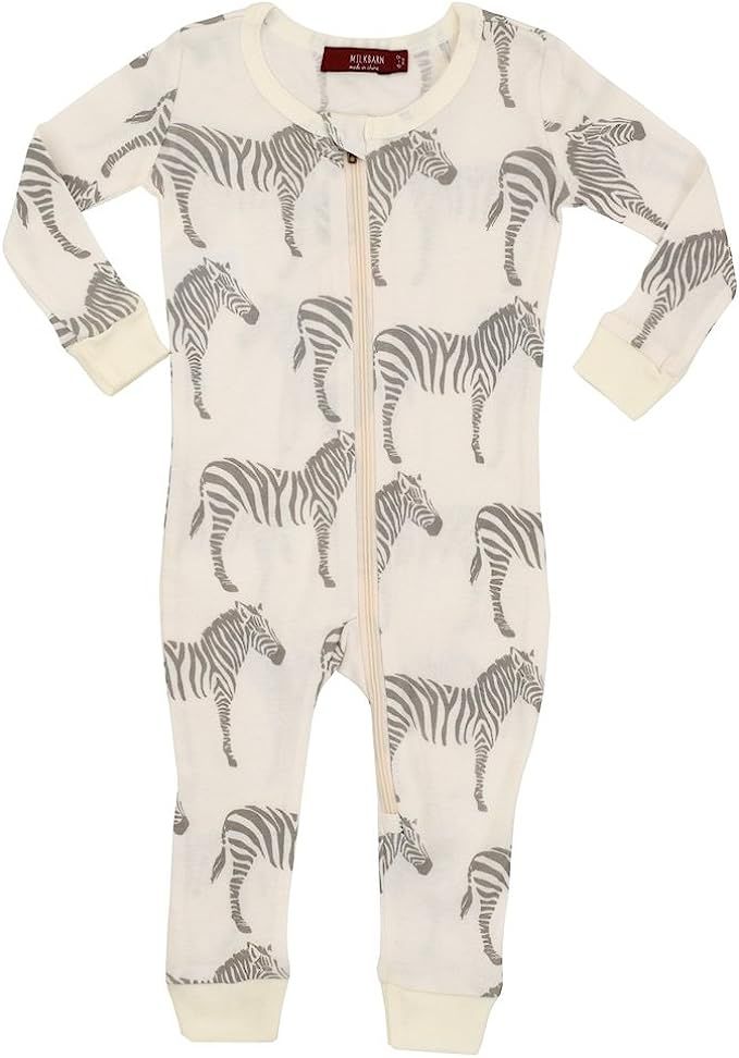 MilkBarn Organic Cotton Zipper Pajama - Grey Zebra | Amazon (US)