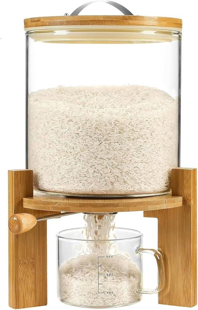 Rice Dispenser 5L, Grain Dispenser Glass Bucket, Cereal Dispenser Countertop for Kitchen and Pant... | Amazon (US)
