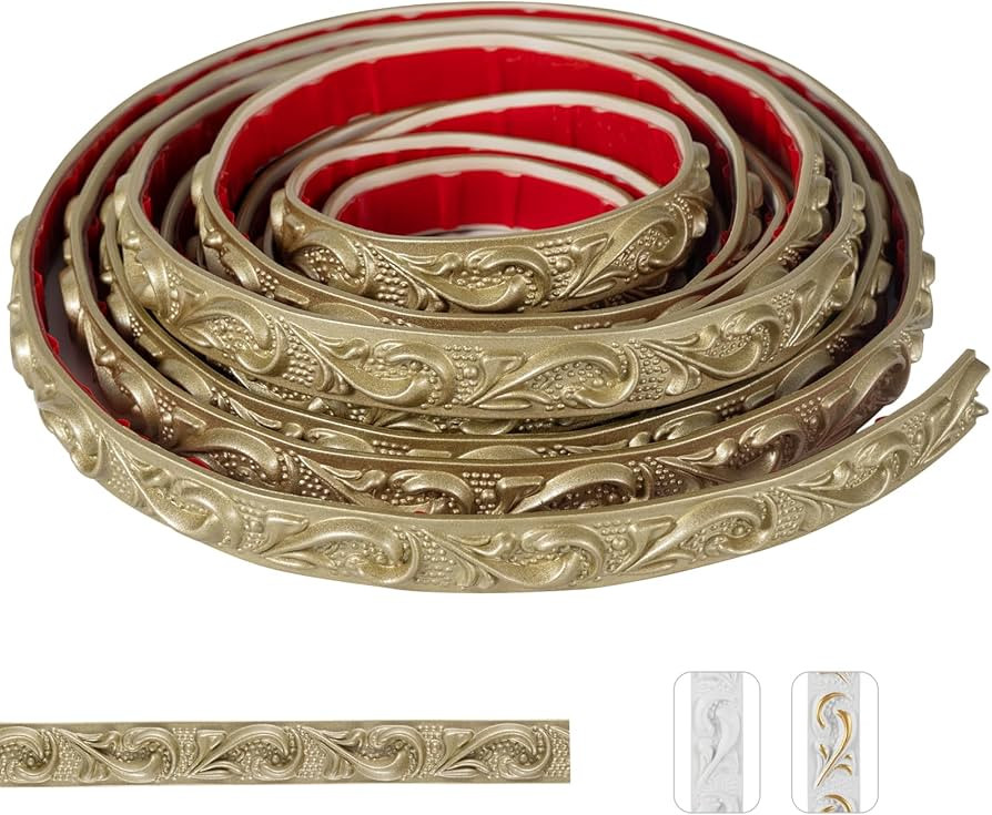 0.8" x16.4FT Champagne Gold Crown Molding Trim - Peel and Stick 3D Floral Wall Trim for Mirror Fr... | Amazon (US)