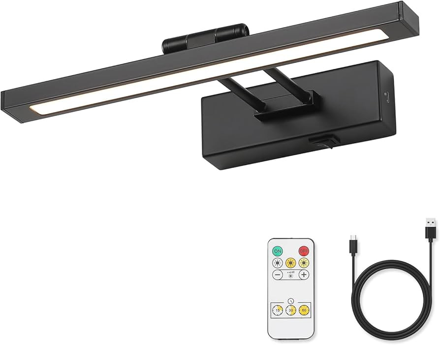 Battery Operated Picture Light Wireless, 12inch Dimmable Gallery Light Rechargeable Black Picture... | Amazon (US)