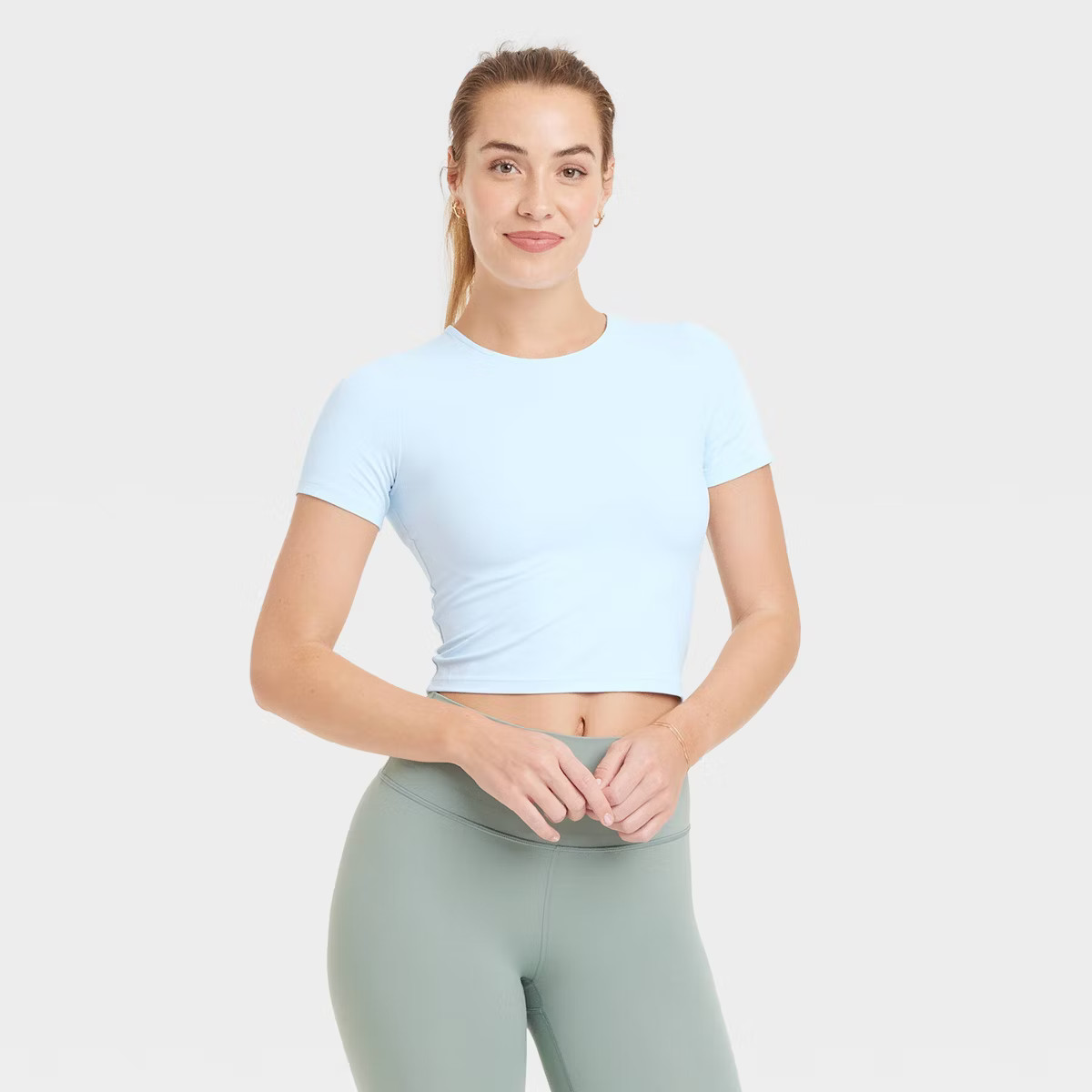 Women's Everyday Soft Cropped Short Sleeve T-Shirt - All In Motion™ Sky Blue S | Target