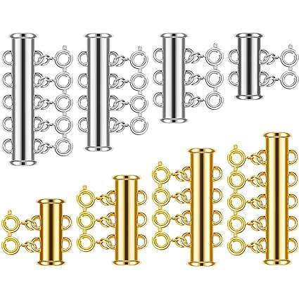 8 Set 4 Sizes Slide Tube Lock Necklace Spacer Clasp Multi Strands Magnetic Tube Lock Necklaces Br... | Amazon (US)