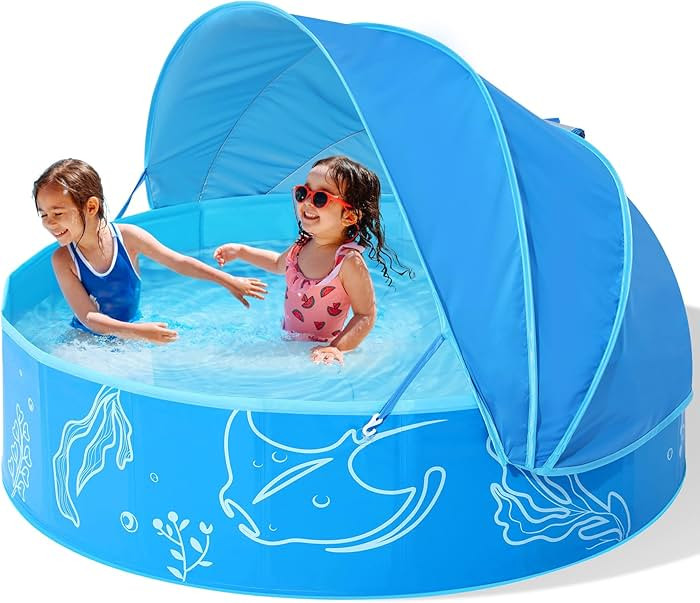 Foldable Kiddie Pool with Canopy: 47in Baby Pool and Beach Tent for Toddlers Infants 6-12 Months ... | Amazon (US)
