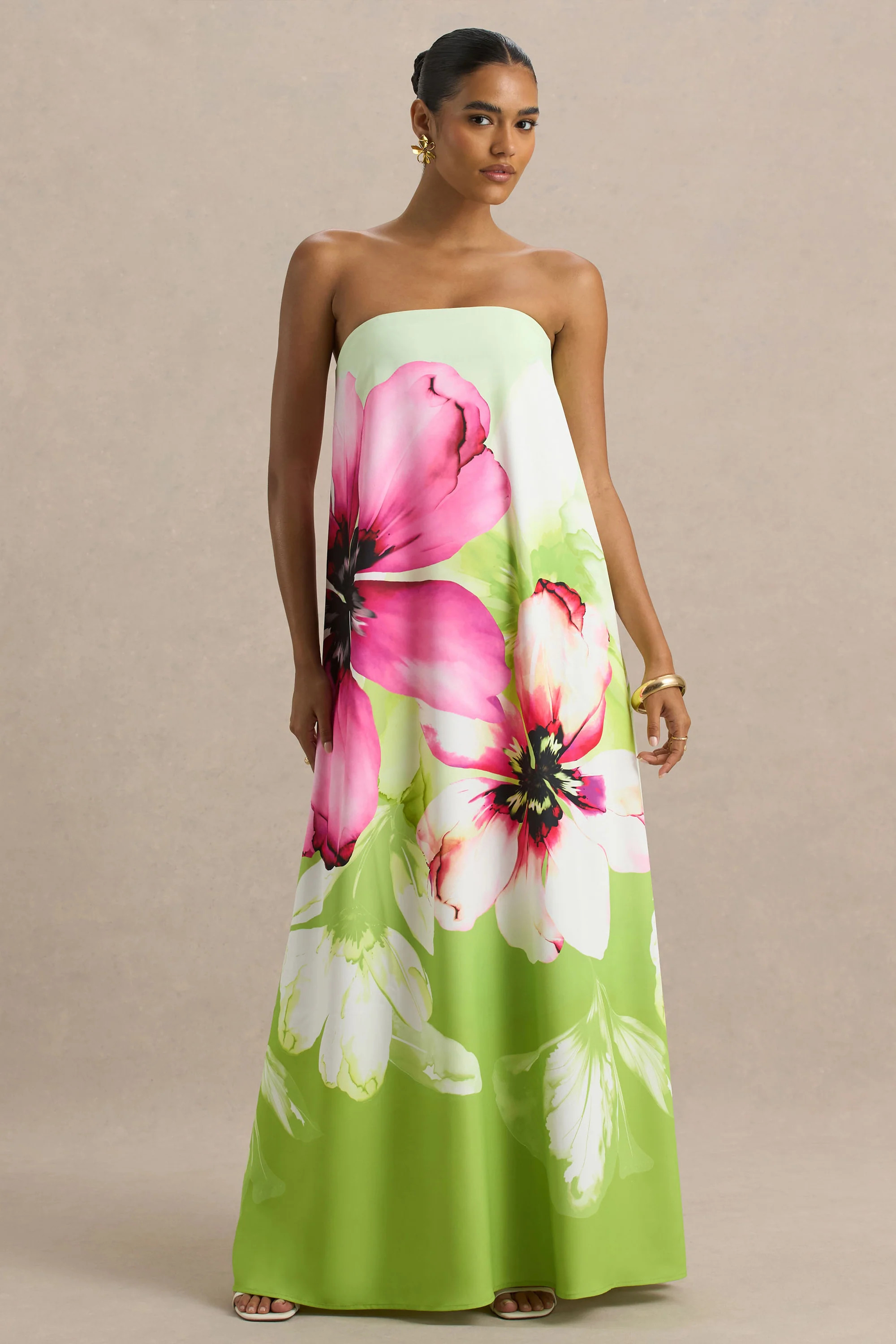 Ellery  Lime Floral Print Bandeau Maxi Dress | Club L London