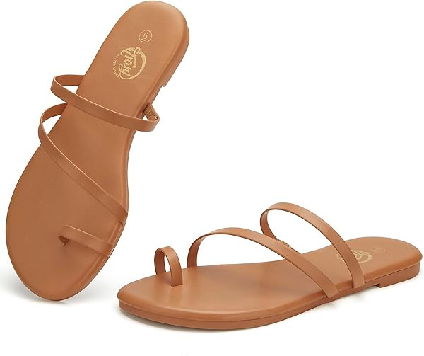 Trary Women's Flat Sandals, Miami Toe Loop Strappy Sandals, Dressy Summer Flip Flops Strappy Dres... | Amazon (US)